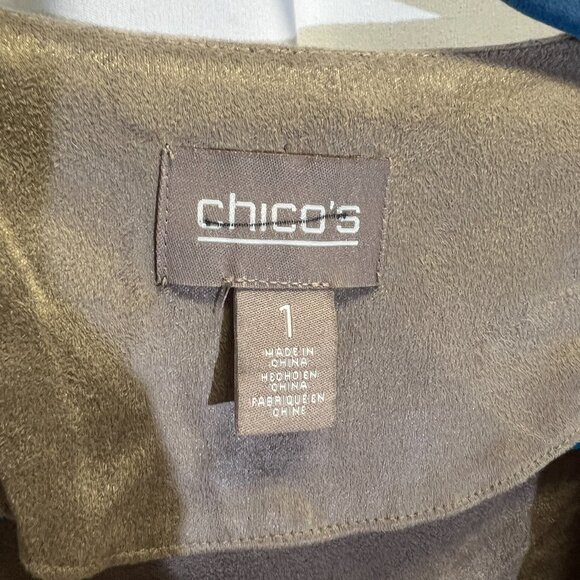 Chico's Drape Front Faux Suede Lightweight Jacket - Picture 2 of 12